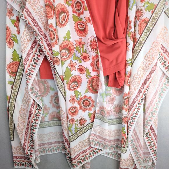August Max Orange Tank with Sheer Floral Open Kimono Women's Plus Size 2X Korea - Picture 9 of 10